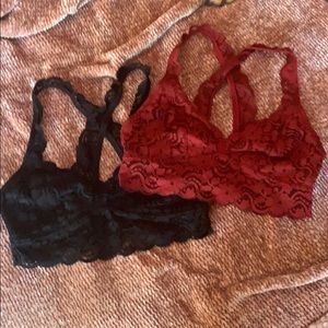 LOT of 2 Xhilaration Lace Bralettes Black Red SZ S